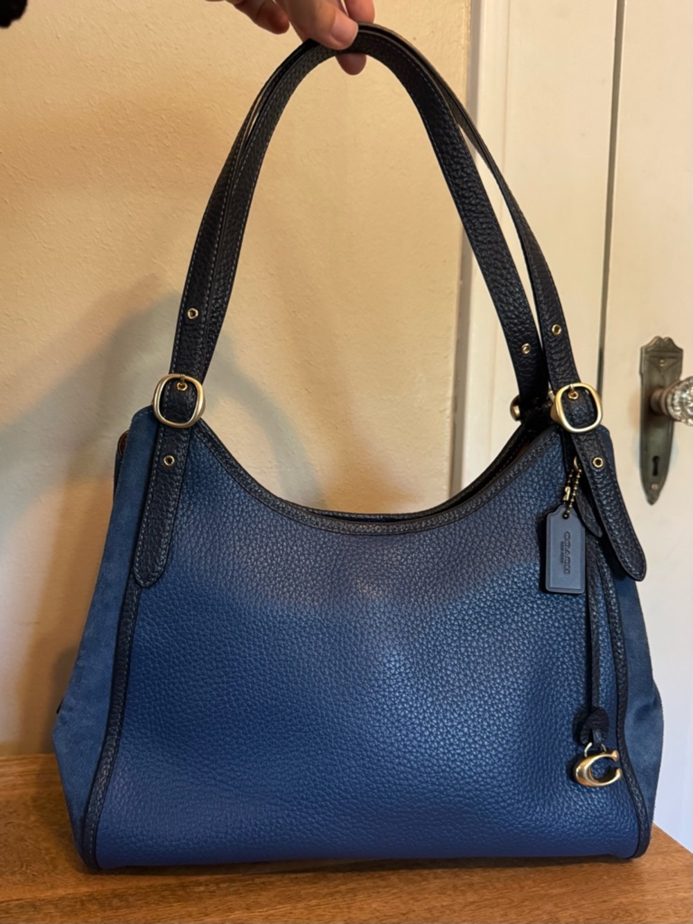 Coach Lori Leather & Suede Shoulder Bag in Blue Brass C5265